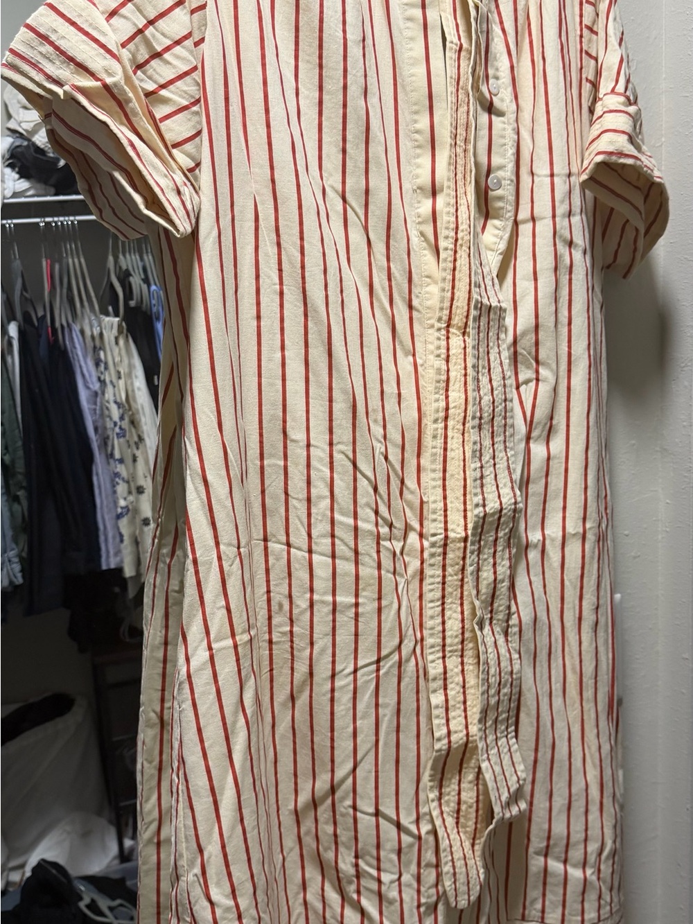 Tuckernuck Cream Midi Dress with Red Stripes and Tie Waist - Picture 4 of 4